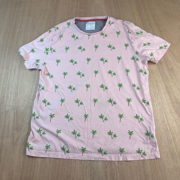 Denim & Flower Men’s Palm Tree Graphic T-Shirt Pink One Horizon Tee Size M - Picture 1 of 5